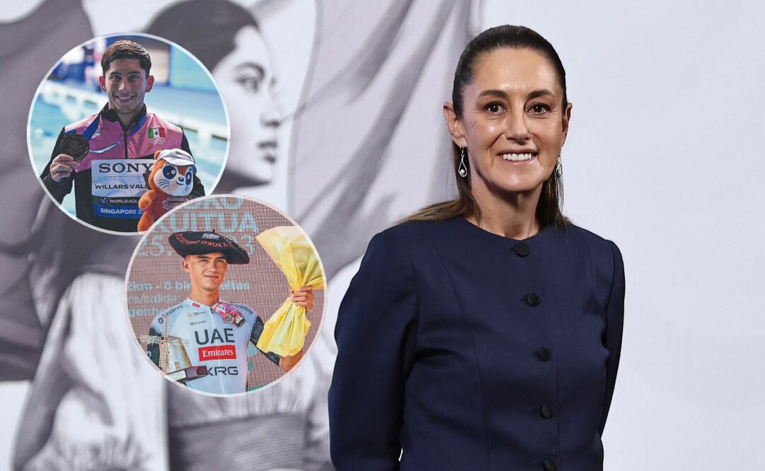Claudia Sheinbaum felicita a deportistas mexicanos. Foto: Berenice Fregoso / EL UNIVERSAL, EFE y AFP