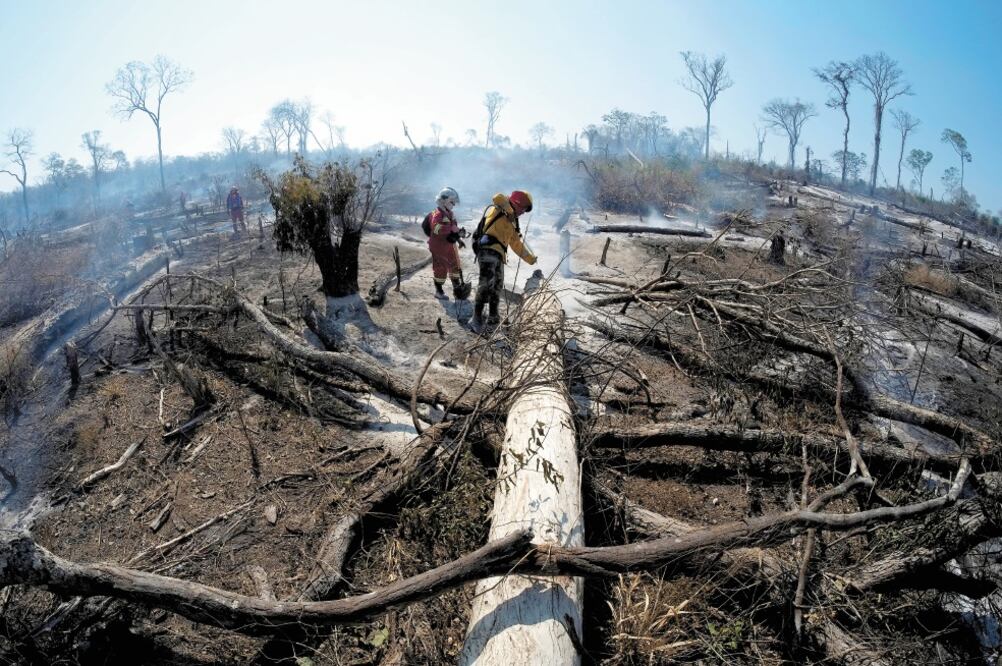 Bomberos combaten los incendios en Santa Rosa de Tucavaca, Bolivia. Foto: DAVID MERCADO. REUTERS