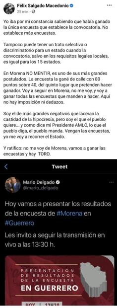 Félix Salgado acusa a dirigencia de Morena de querer imponer a ganador de encuesta en Guerrero