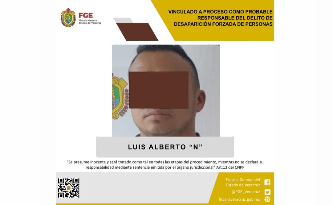 Exagente de la Policía Estatal de Veracruz fue vinculado a proceso como presunto responsable del delito de desaparición forzada de tres personas (13/02/2025). Foto: Especial