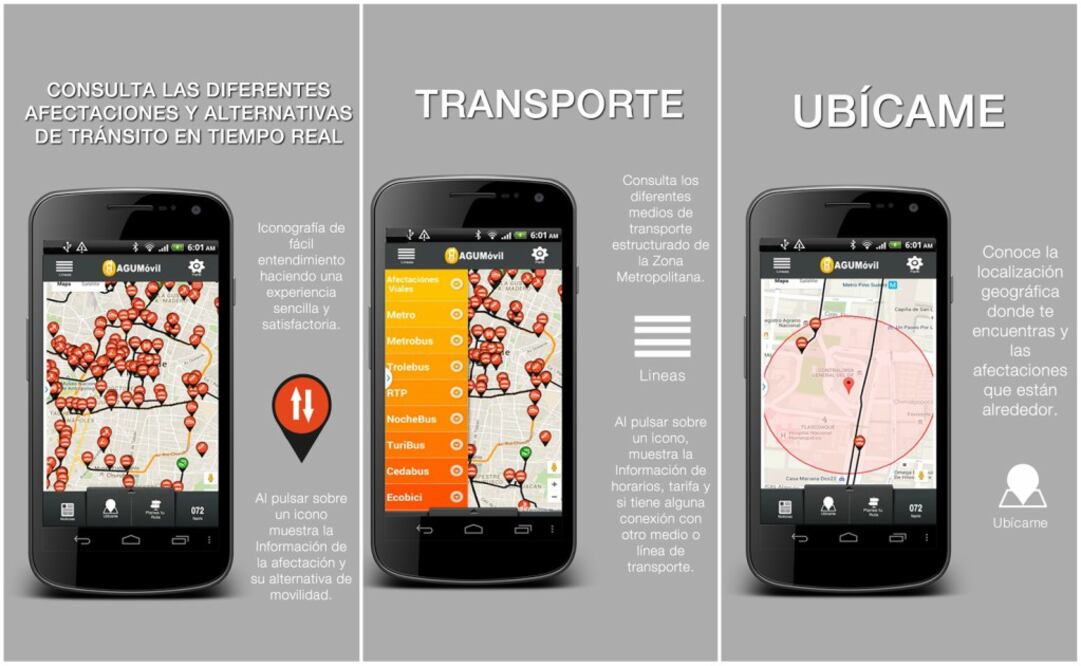Un aspecto interesante de AGUMóvil, es que la app permite visualizar todas las líneas de transporte público en la Ciudad de México