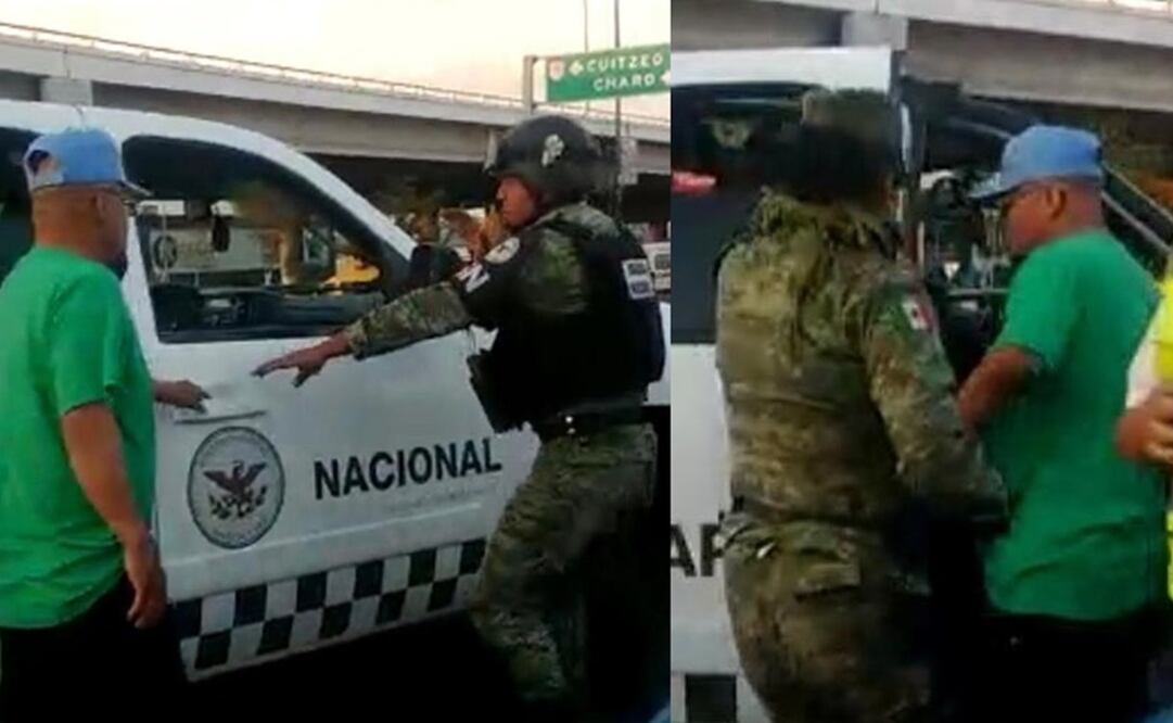Subjefe de la Guardia Nacional en Michoacán, Francisco Javier Mercado, al ser inspeccionado en un retén vial en Morelia. Fotos: Lucio Charbell