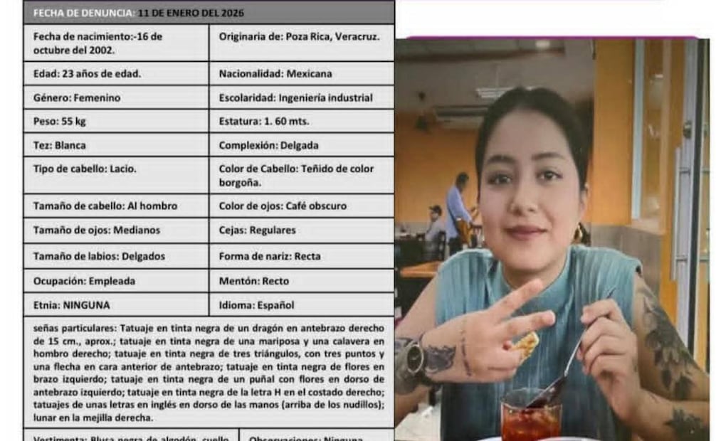 Ficha de búsqueda de Wendy Arantxa Portilla Ramos (11/01/2026). Foto: Especial