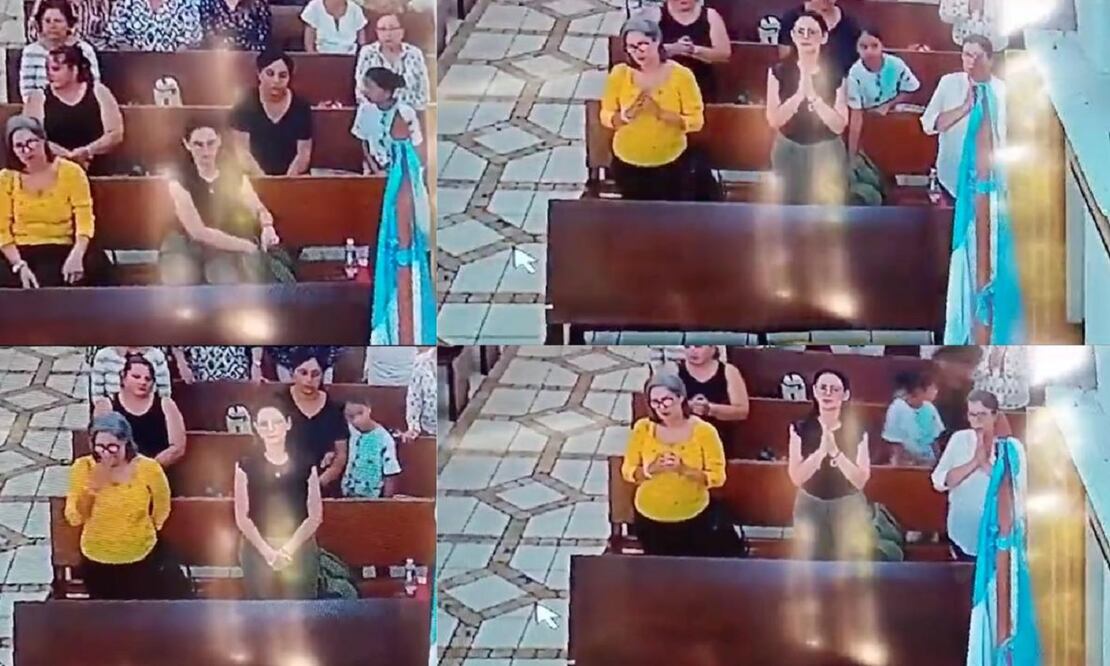 Un robo ocurrió en la iglesia Guadalupe de Tegucigalpa, capital de Honduras cuando una niña extrajo una cartera de la bolsa de una mujer. FOTO: CAPTURAS DE VIDEO