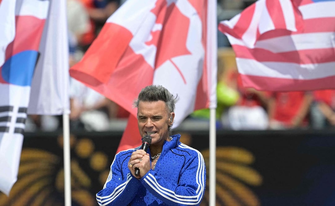El cantautor británico Robbie Williams en la final del Mundial de Fútbol de 2026. Foto: AFP.