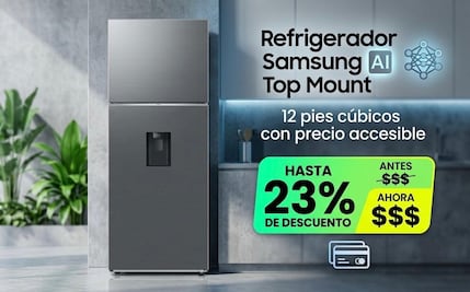 Amazon México: Refrigerador Samsung AI Top Mount 12 pies cúbicos a precio accesible; llévatelo con hasta 23% de descuento