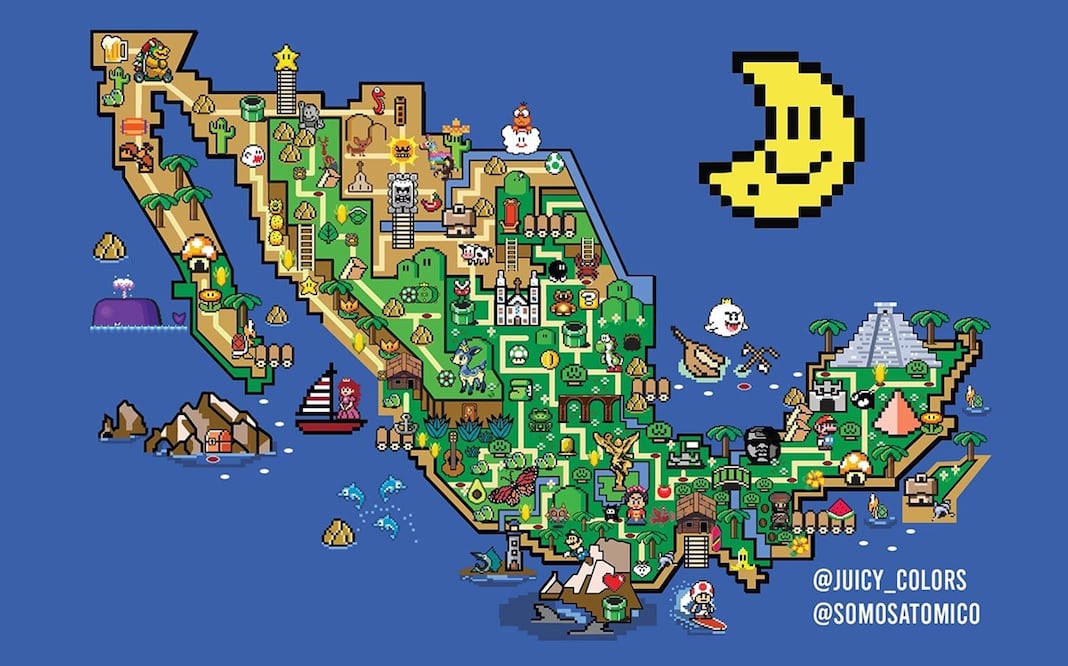 El mapa presenta lugares representativos de México al estilo Super Mario World  \ Foto: Instagram juicy_colors
