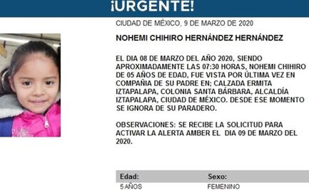 Activan Alerta Amber para localizar a Nohemi Chihiro; tiene sólo 5 años y desapareció en Iztapalapa