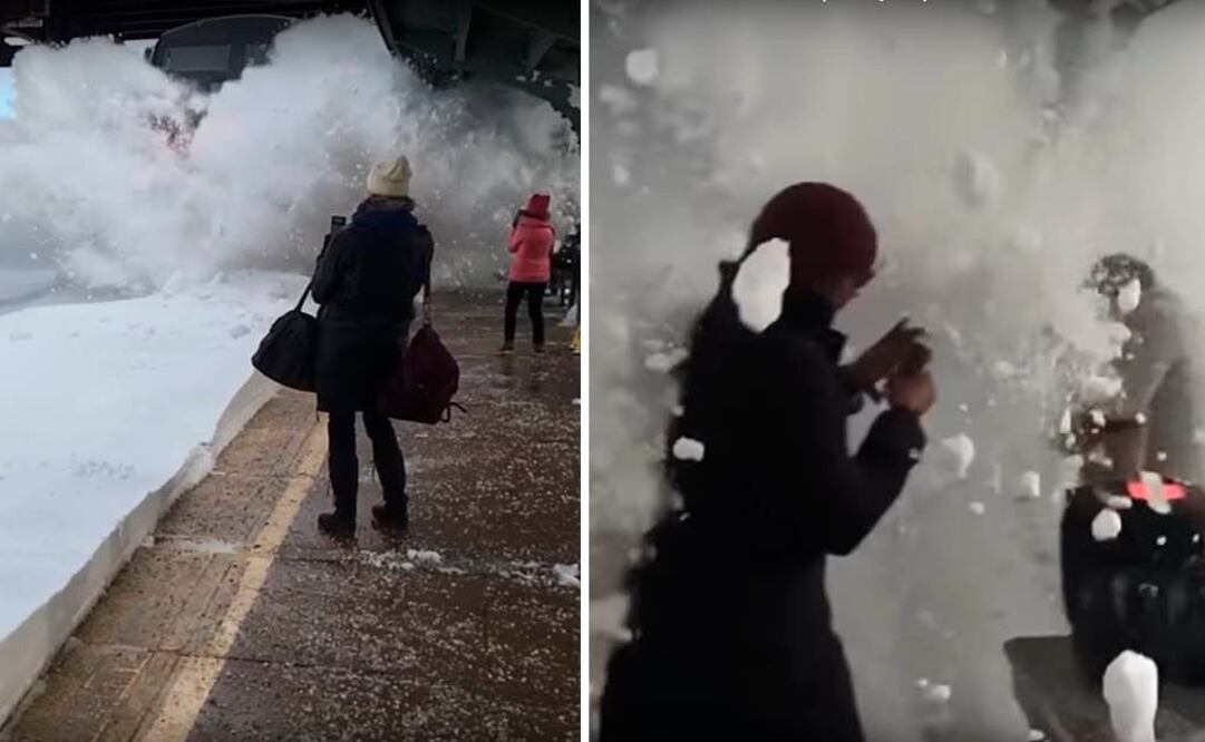 Video. Tren en NY crea enorme ola de nieve que sepulta a pasajeros