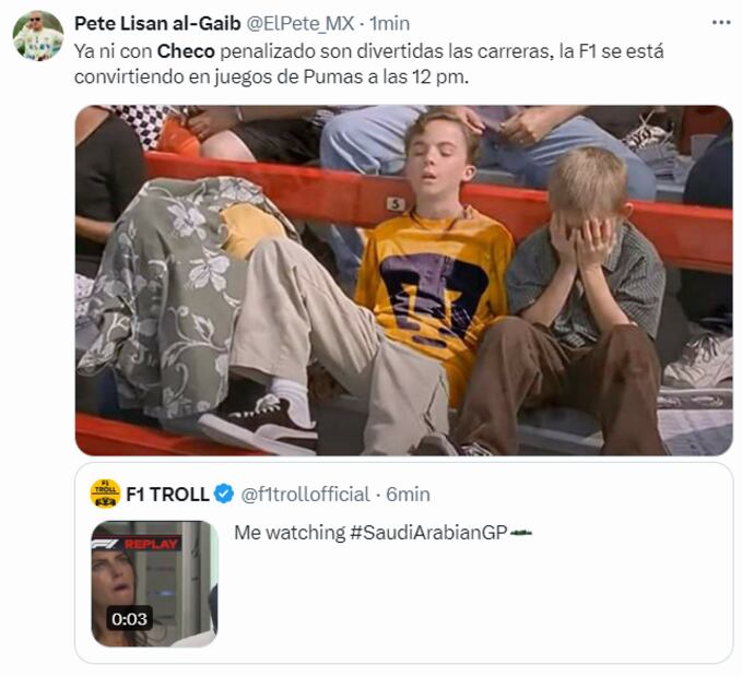 Los memes que dejó el segundo lugar de Checo Pérez en el GP de Arabia Saudita