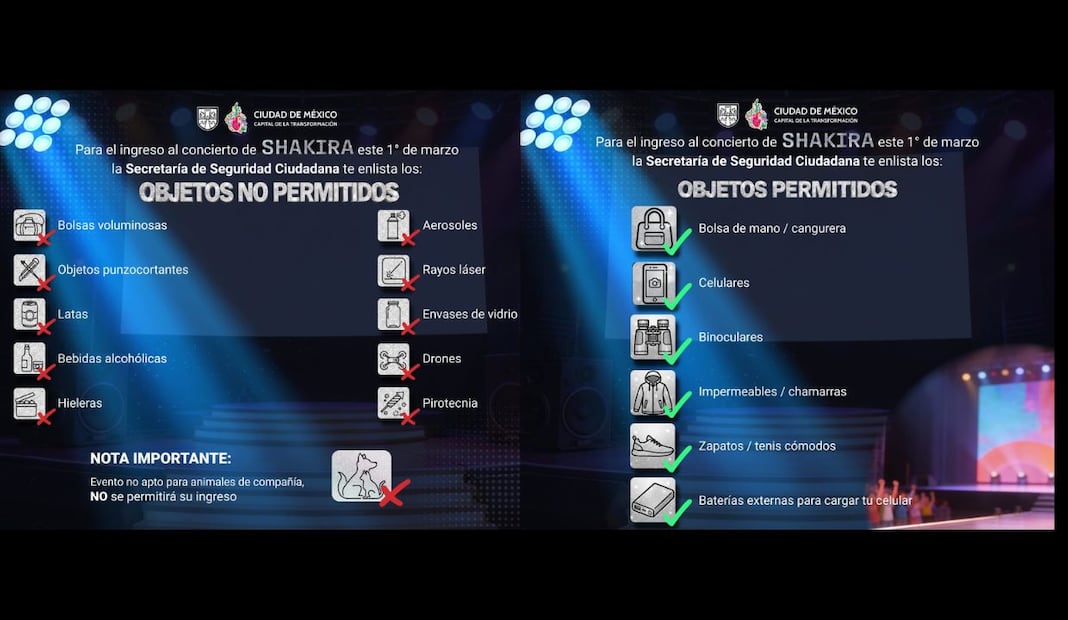 Objetos permitidos y no permitidos para el concierto de Shakira. Foto: Especial