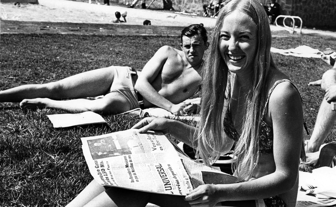 La atleta Carol Doremus tomando el sol en la Villa Olímpica de México 68. Foto: Fototeca El Universal