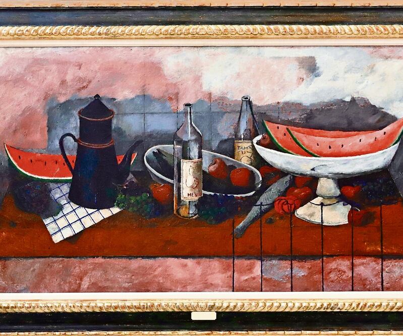 El óleo Naturaleza Muerta, proveniente de la colección de Lorenzo Zambrano, destaca por su tamaño: 76 x 151 centímetros. Foto:  Berenice Fregoso/EL UNIVERSAL