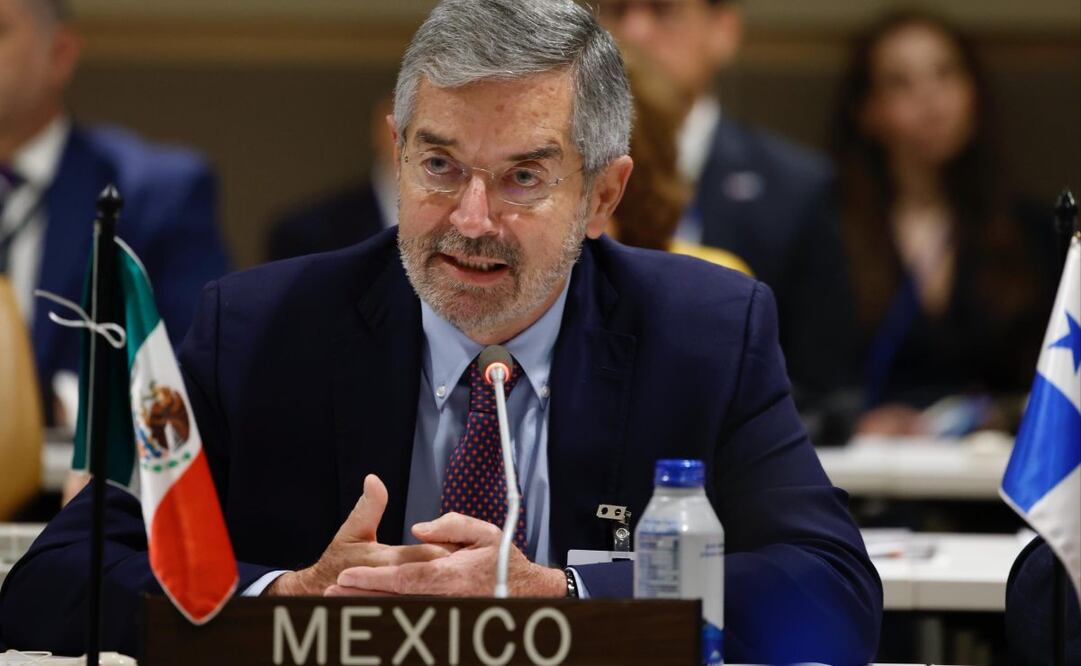 Canciller Juan Ramón de la Fuente en el marco de la Asamblea General de la Organización de las Naciones Unidas este lunes 22 de septiembre de 2025. Foto: SRE