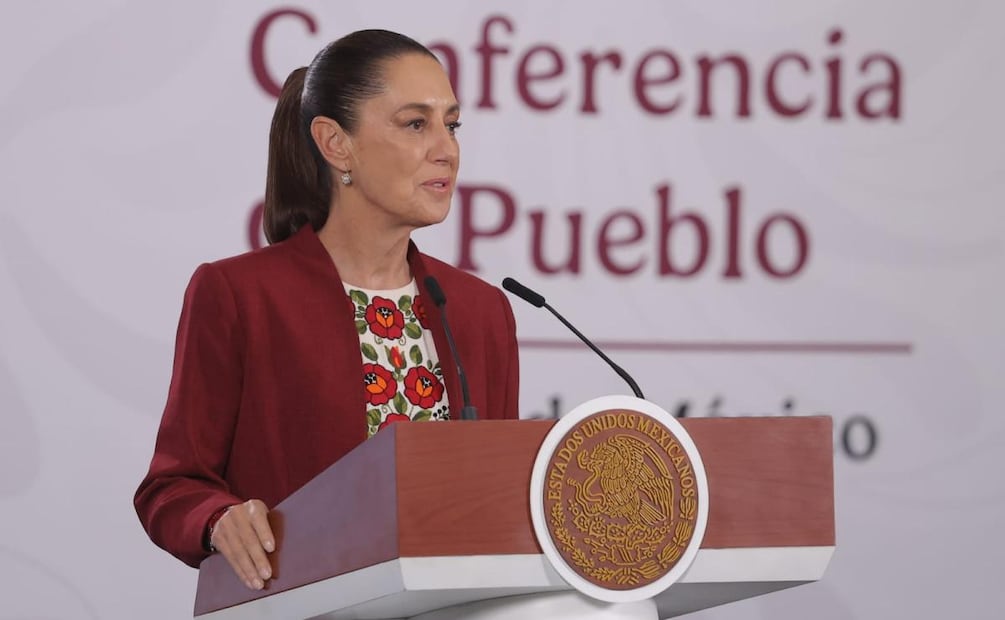 La presidenta Claudia Sheinbaum Pardo en su conferencia de prensa de este 9 de abril desde Palacio Nacional (09/04/2026). Foto: Gabriel Pano / EL UNIVERSAL