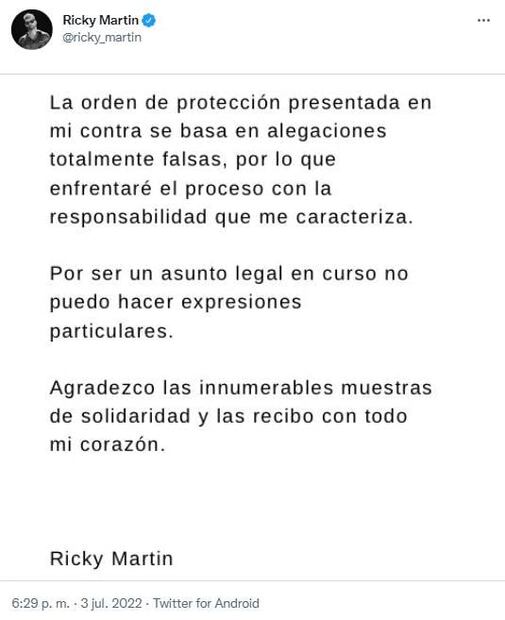 Ricky Martin va a juicio por violencia doméstica, ya hay fecha para su primera audiencia