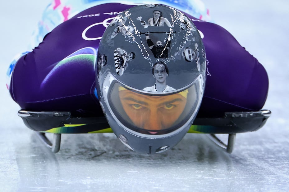 Casco del piloto ucraniano Vladyslav Heraskevych en los Juegos Olímpicos de Invierno en Milán-Cortina 2026 - Foto: AFP