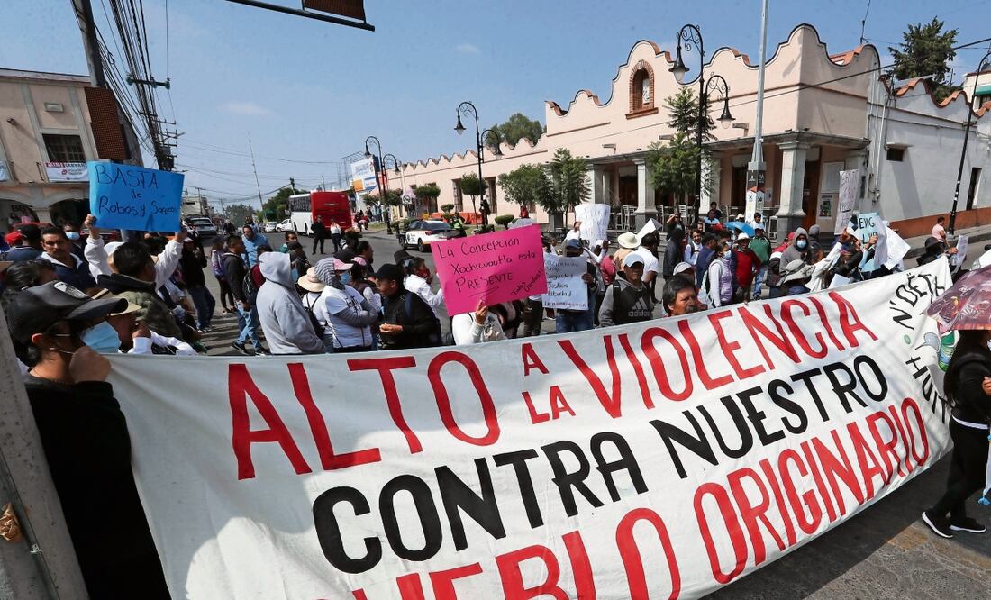 Miembros de diversas comunidades protestaron en el centro de Lerma. Foto: Jorge Alvarado / EL UNIVERSAL