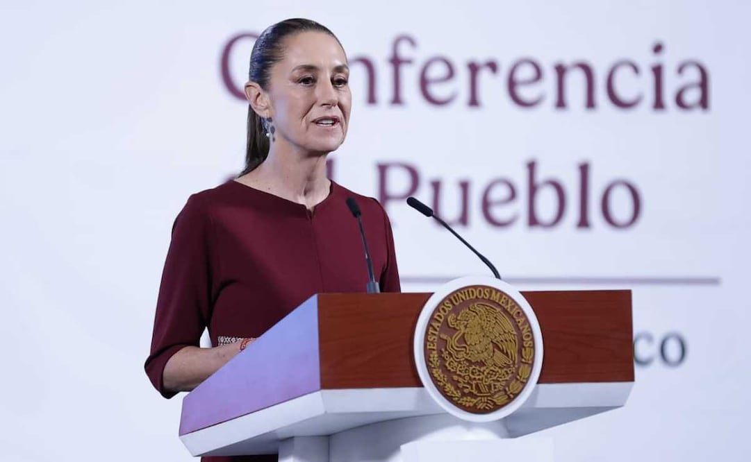 Claudia Sheinbaum, presidenta de México, durante la mañanera del 8 de abril del 2025 en Palacio Nacional. Foto: Fernanda Rojas / EL UNIVERSAL