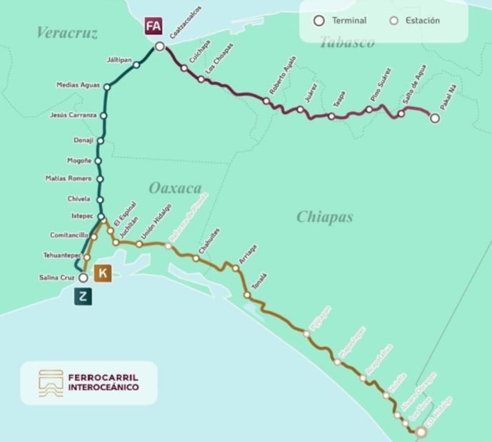 Rutas del Tren Interoceánico. Foto: Ferrocarril Interoceánico