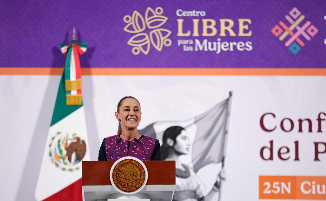 Claudia Sheinbaum, presidenta de México, durante la mañanera del 25 de noviembre del 2025. Foto: Diego Simón / EL UNIVERSAL