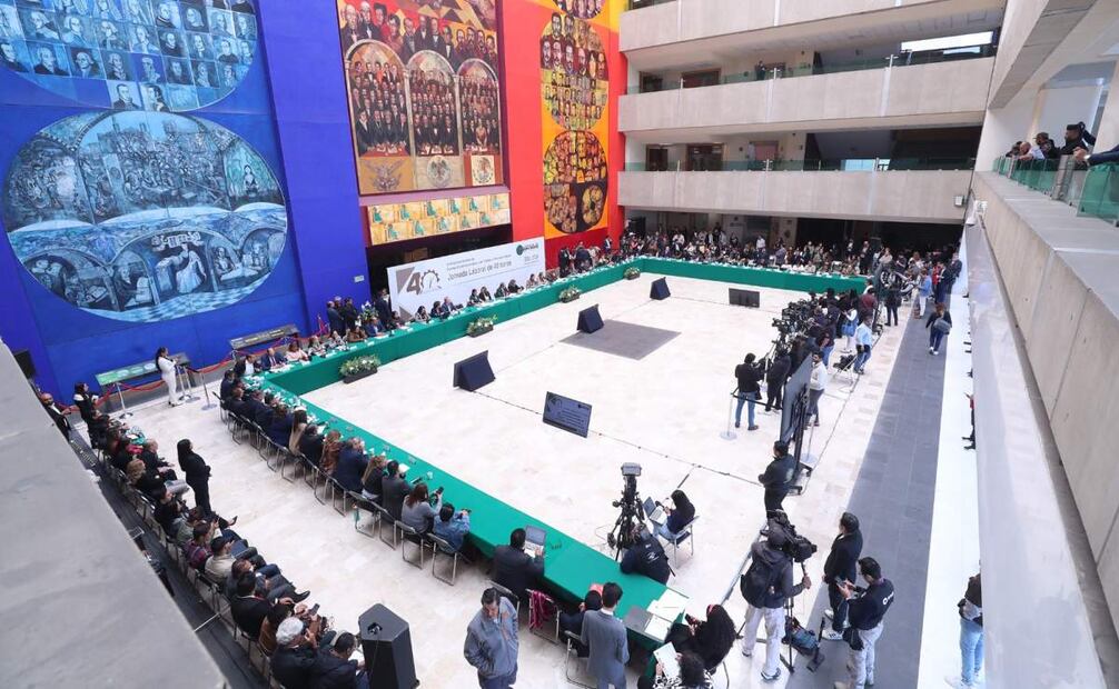 Los diputados de las comisiones unidas de Puntos Constitucionales y de Trabajo y Previsión Social en San Lázaro este lunes 23 de febrero de 2026. Foto: Especial