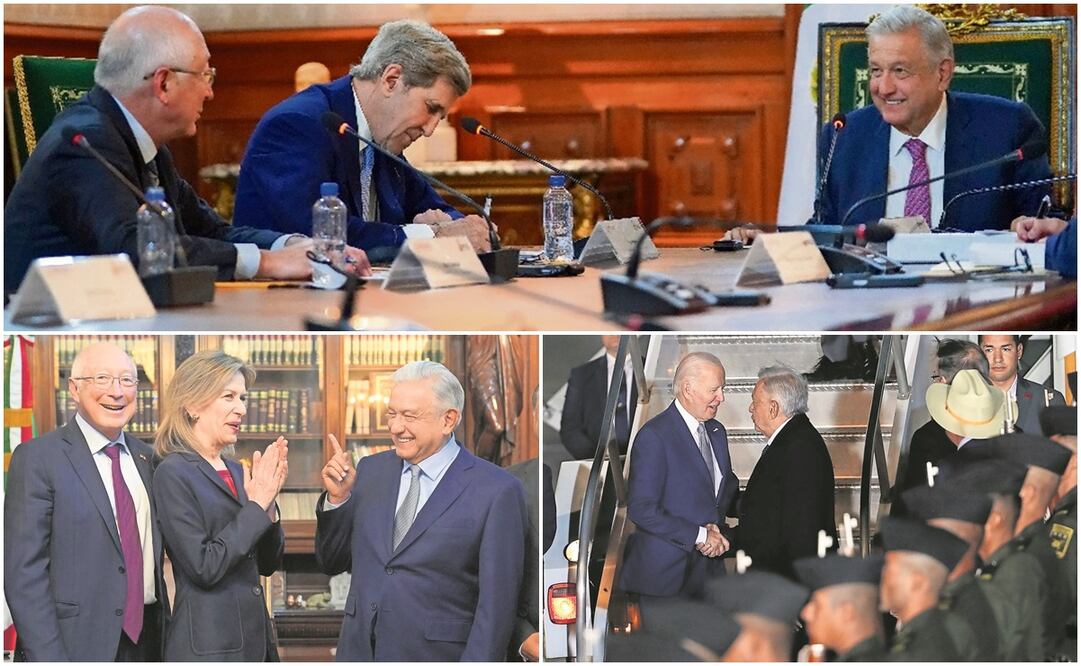 Ken Salazar, embajador de Estados Unidos en México; John Kerry, enviado presidencia especial para el Clima de Estados Unidos, y Andrés Manuel López Obrador, Presidente de México, se reunieron en Palacio Nacional para trata el tema de la crisis climática. Foto: Presidencia / Cuartoscuro