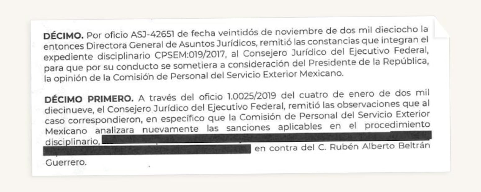 Imagen de la respuesta que emitió el presidente López Obrador a una sanción contra un embajador.