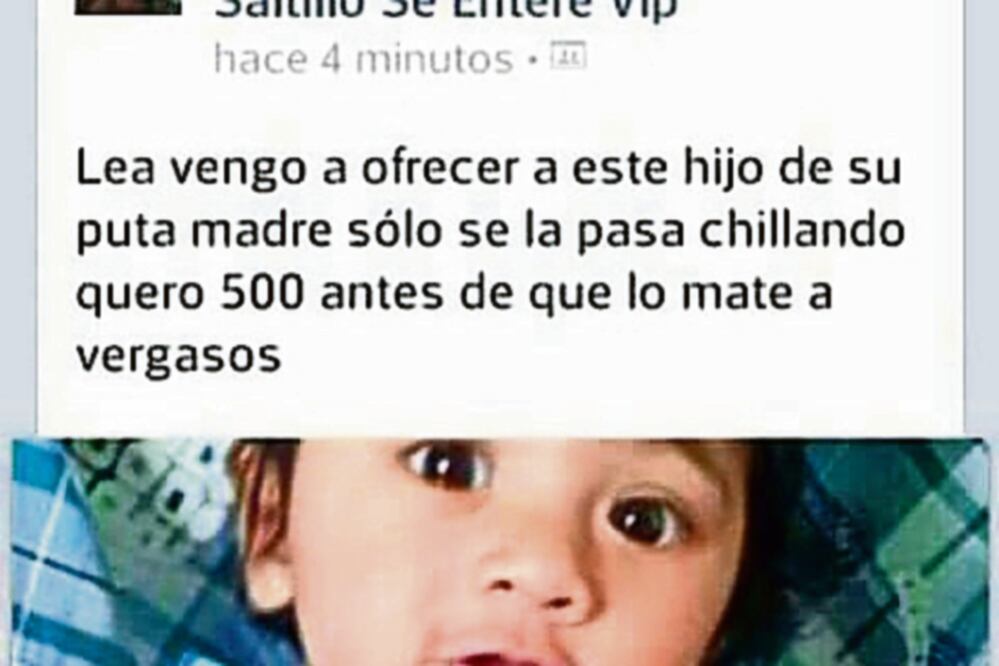 En la publicación de Iván Valencia hay varias incongruencias, pues se refiere al bebé como niño, pero la foto es de una niña que usa blusa y aretes. FOTO: TOMADA DE FACEBOOK