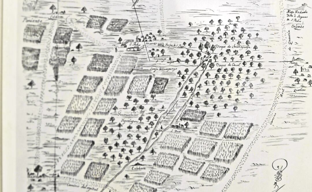 Plano que representa el pueblo de Anenecuilco, en el estado de Morelos. (FOTOS: LUIS CORTÉS. EL UNIVERSAL)