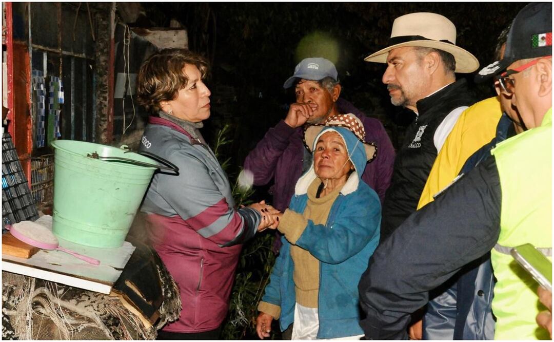 Delfina Gómez Álvarez supervisa las acciones que se llevan a cabo para atender la emergencia de las lluvias en Edomex. Foto: Especial