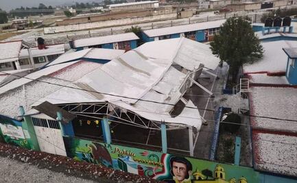 Granizo colapsa techo de escuela Vicente Guerrero en Otzolotepec