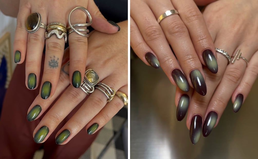 Los tonos verdes llevados con efecto aura. Foto: Instagram @heapsgoodnails