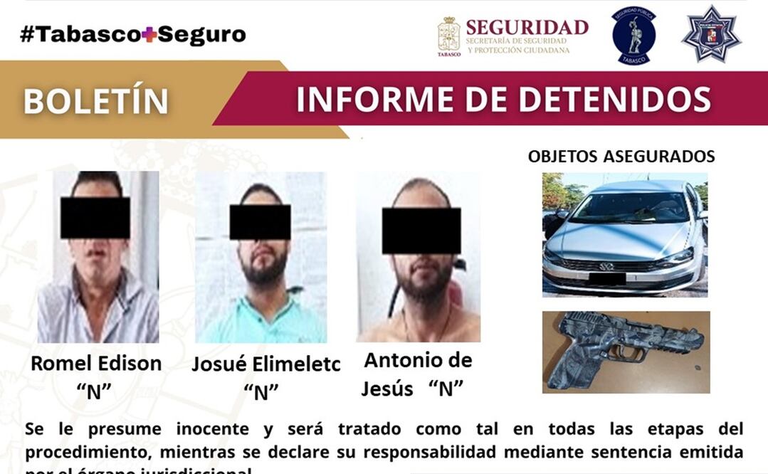 El presunto asesino fue detenido junto a 2 personas más, quienes transitaban en un auto robado y portaban un arma de uso exclusivo del ejército. Foto: Especial