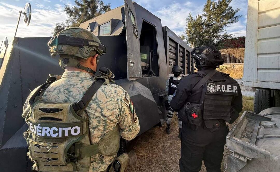 Autoridades de Jalisco así como la Guardia Nacional y el Ejército Mexicano, lograron el desmantelamiento de una armería con vehículos “monstruo” y un sistema de videovigilancia (14/02/2025). Foto: Especial
