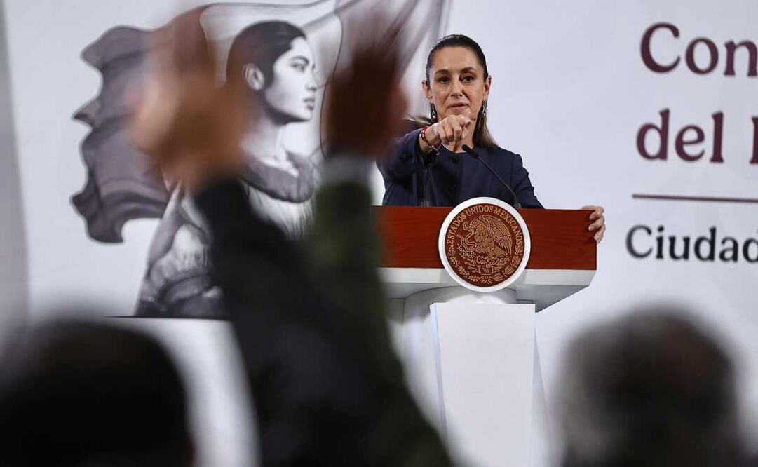 Claudia Sheinbaum, presidenta de México, durante la mañanera del 4 de agosto del 2025. Foto: Berenice Fregoso / EL UNIVERSAL.