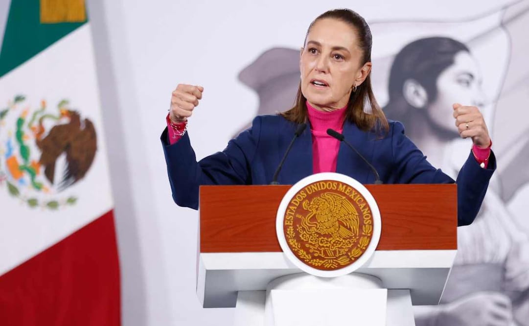 La presidenta Claudia Sheinbaum durante la mañanera del 7 de enero del 2026. Foto: Diego Simón / EL UNIVERSAL