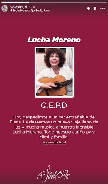 Flans despide a la cantante Lucha Moreno.