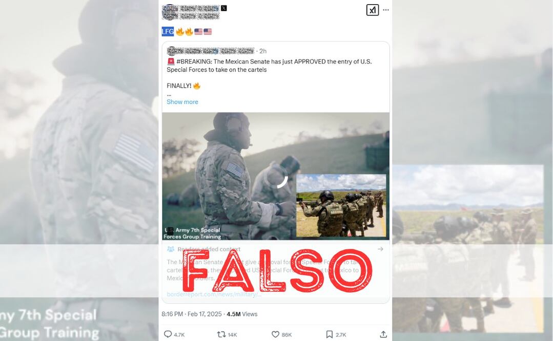 En redes sociales ha circulado una publicación en la cual se asegura que el Senado mexicano aprobó el ingreso de Fuerzas Especiales de Estados Unidos para enfrentar a cárteles mexicanos. | FOTO: ESPECIAL