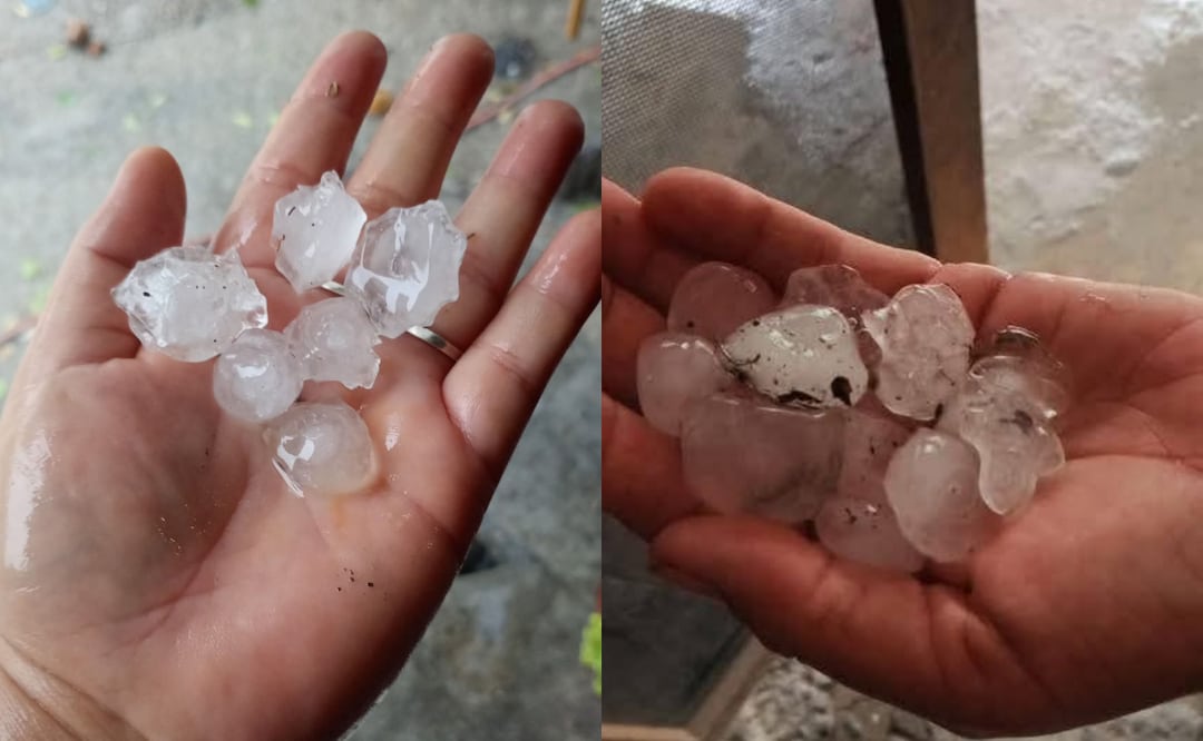 Usuarios de redes sociales compartieron fotos del tamaño del granizo que cayó en dos ciudades de Tamaulipas (08/05/2025). Foto: Especial