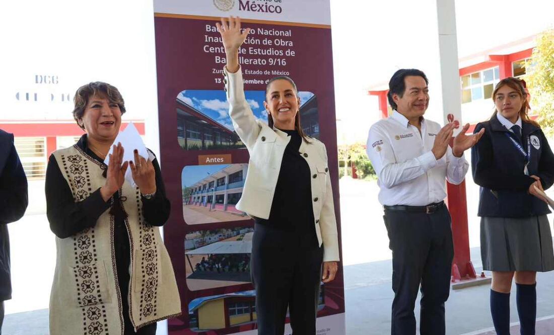 La presidenta Claudia Sheinbaum Pardo durante el evento de Conversión de Plantel para Bachillerato en el municipio de Zumpango, Estado de México, este 13 de noviembre del 2025. Foto: Presidencia