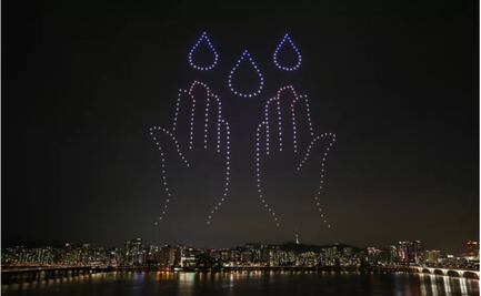 Con espectáculo de drones recuerdan lavarse las manos y usar cubrebocas