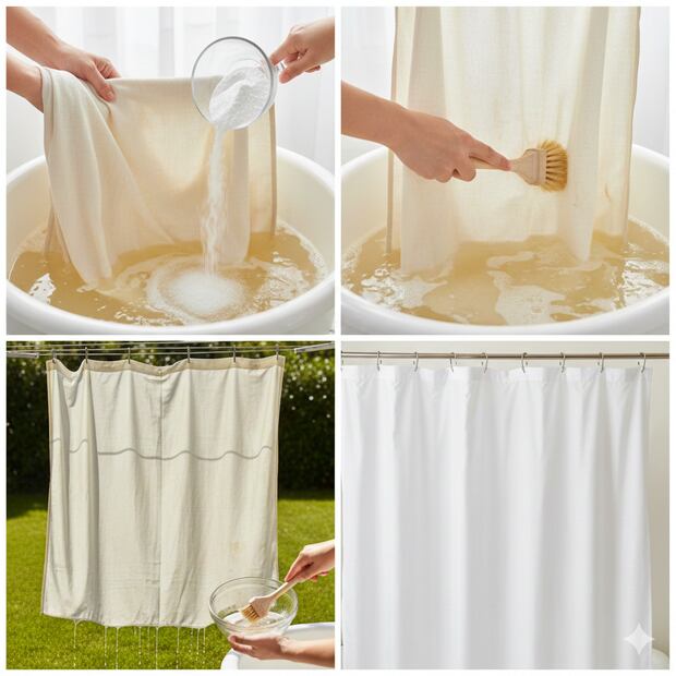 Cómo limpiar la cortina y blanquearla. Foto creada con IA (Gemini)