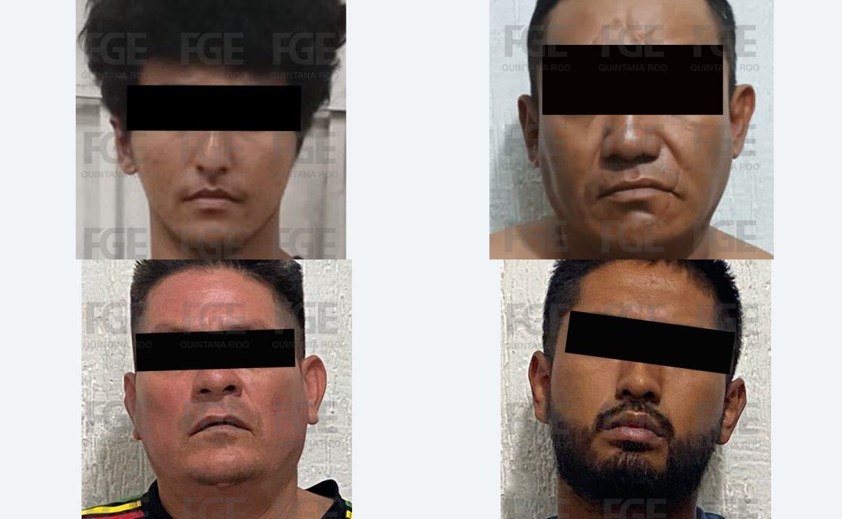 Bryan Jair “N”, alias “El Frijol”; Julio César “N”, alias “La Bomba”; José Andrés “N” y Luis Ángel “N” fueron detenidos por delitos presunta participación en doble homicidio. Fotos: Especiales