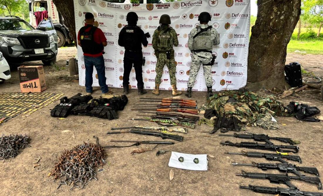 Aseguramiento de arsenal en Veracruz tras ataque a elementos castrenses y navales (08/07/2025). Foto: Especial