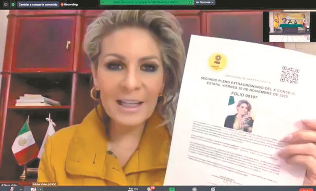 Nora Arias, presidenta del PRD local, convocó a los partidos de oposición con los que coincide el sol azteca a buscar la reconstrucción nacional. Foto: Tomada de Twitter