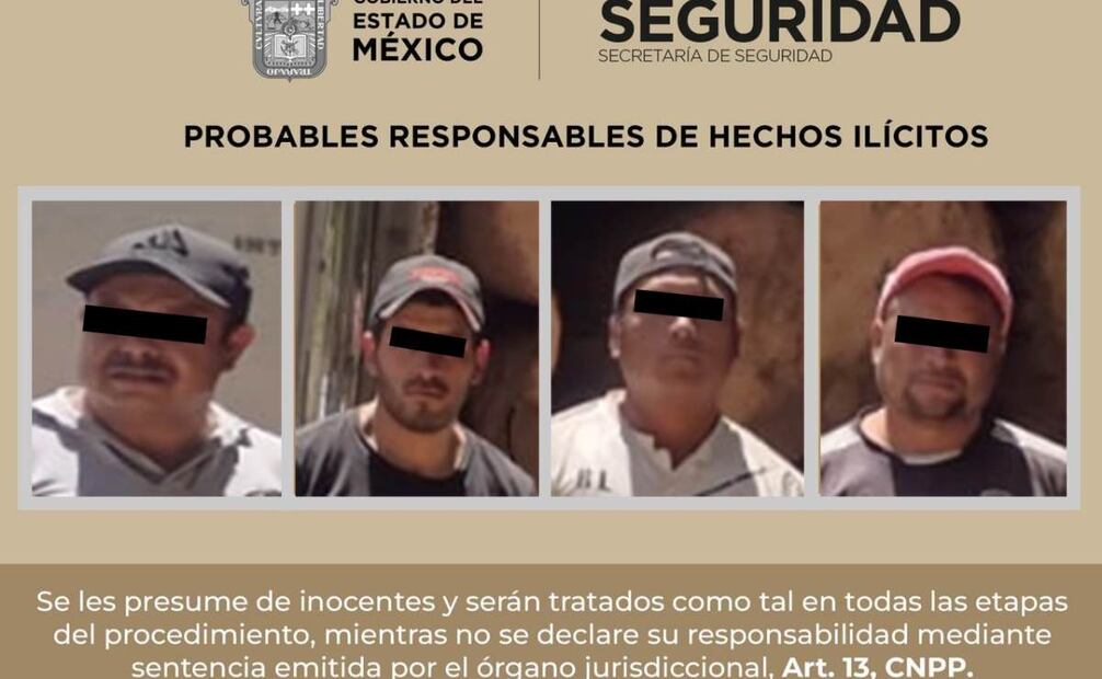 Detienen por tala ilegal a Emanuel, de 28 años, Genaro de 43, Rogelio de 36 y Modesto de 44 años de edad. Foto: Especial