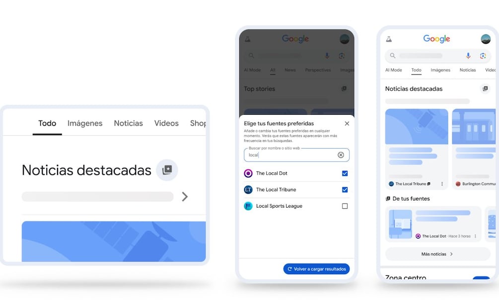 Google te permitirá elegir qué noticias ver con "Fuentes Preferidas". Imagen: Google