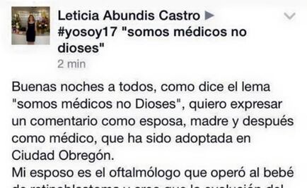 Reconoce error esposa de doctor que extirpó ojo a bebé