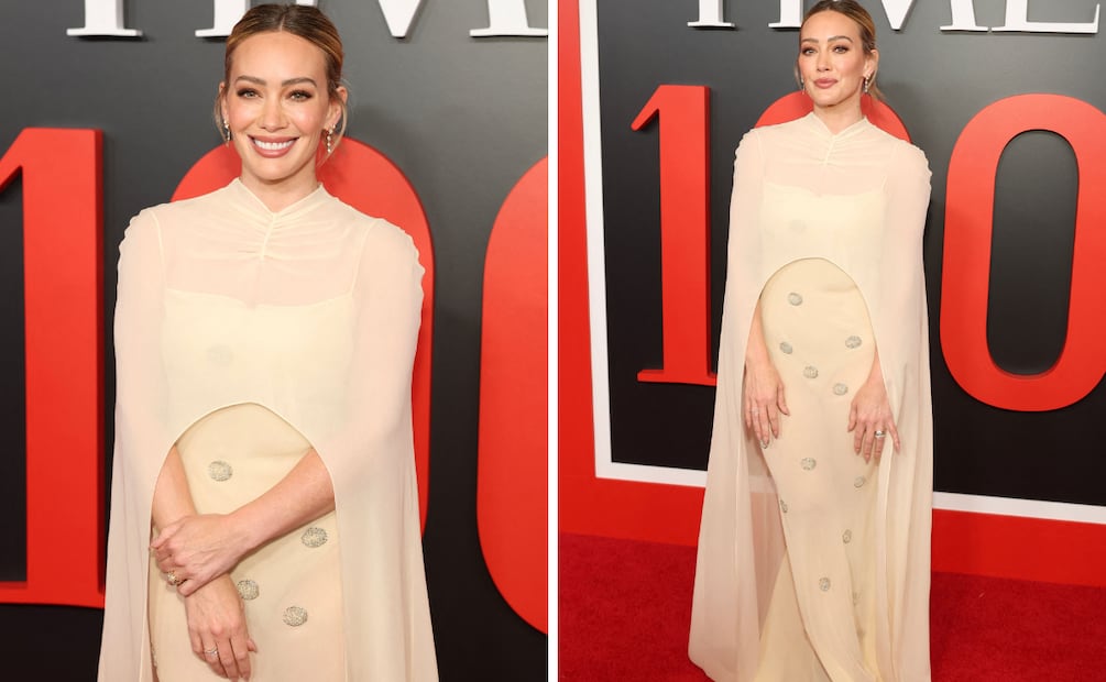 Hilary Duff con un vestido en tonos suaves. Foto: AP